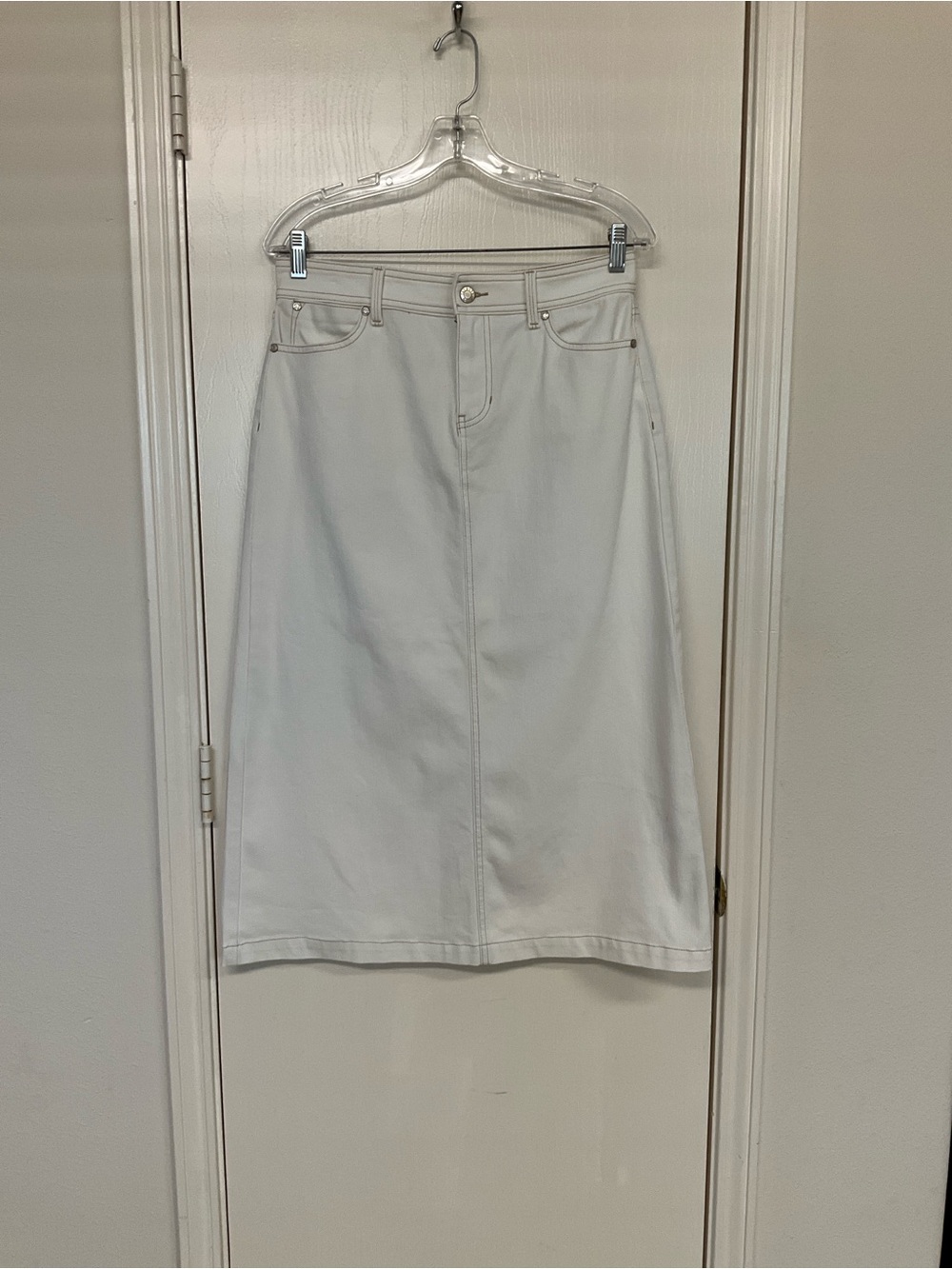 Talbots White Denim Midi Skirt